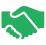 Green handshake icon on black background